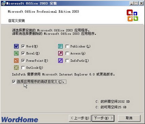 选择应用程序的高级自定义